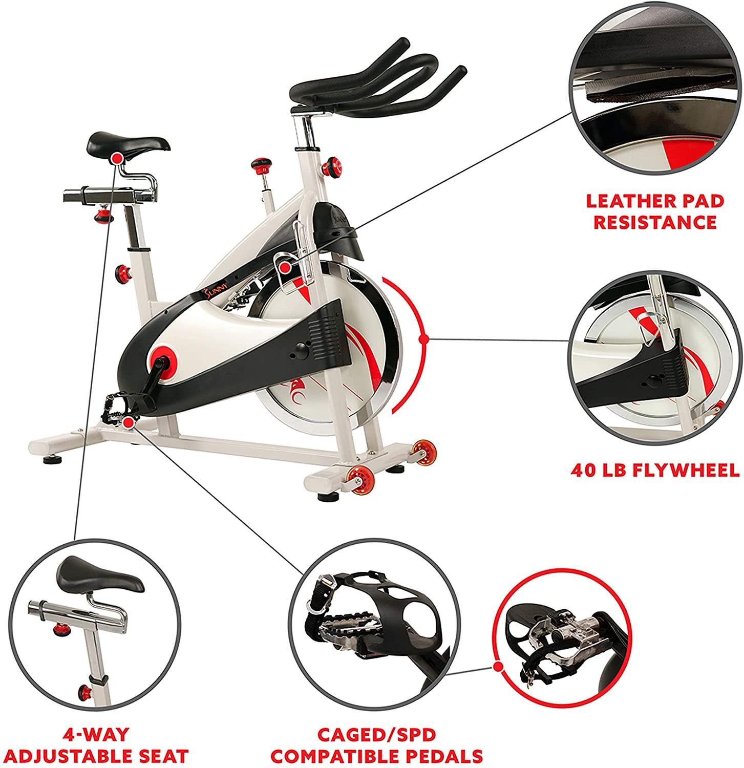 Sunny Health & Fitness Premium Indoor Cycling Exercise Bike with Clip-In Pedals - SF-B1509/C - JOY2ESpree