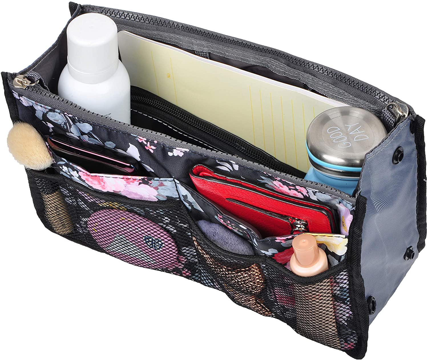 Vercord Purse Organizer Insert for Handbags Bag Organizers Inside Tote Pocketbook Women Nurse Nylon 13 Pockets Black Medium