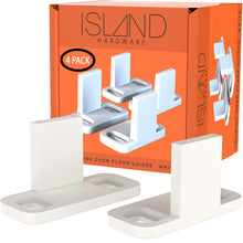 
                        
                          Load image into Gallery viewer, Sliding Closet Door Guides - White Barn Door Floor Guides (4 Pack) by Island Hardware
                        
                      