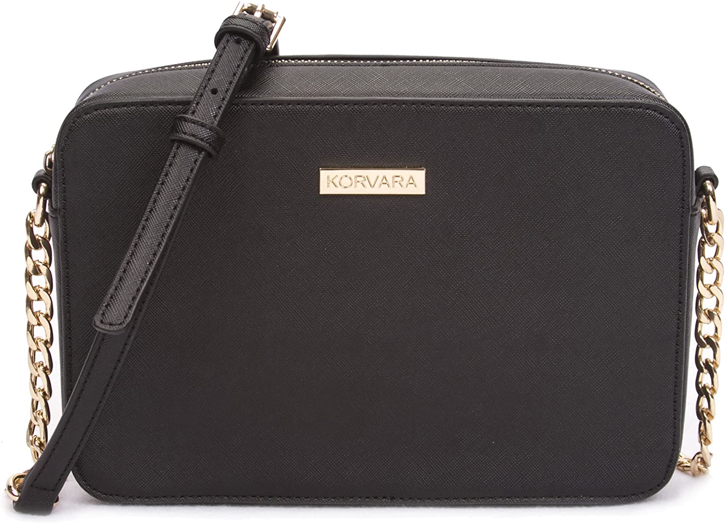 Korvara Saffiano Crossbody Bag - Womens Small Vegan Saffiano Leather Top-Zip Handbag