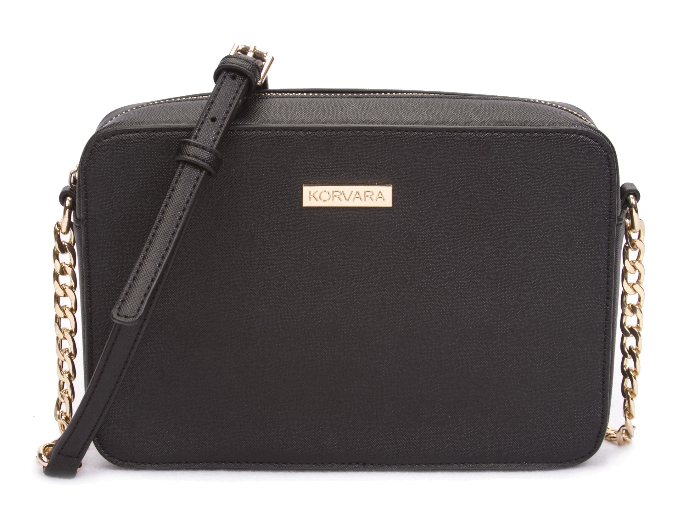 Korvara Saffiano Crossbody Bag - Womens Small Vegan Saffiano Leather Top-Zip Handbag