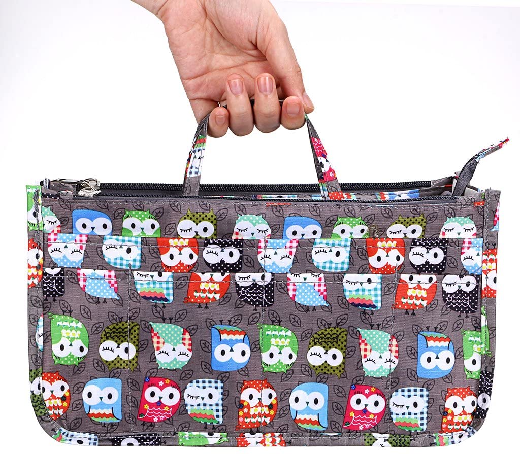 BTSKY New Printing Handbag Organizers Inside Purse Insert-High Capacity 13 Pockets Bag Tote Organizer with Handle Peacock Flower