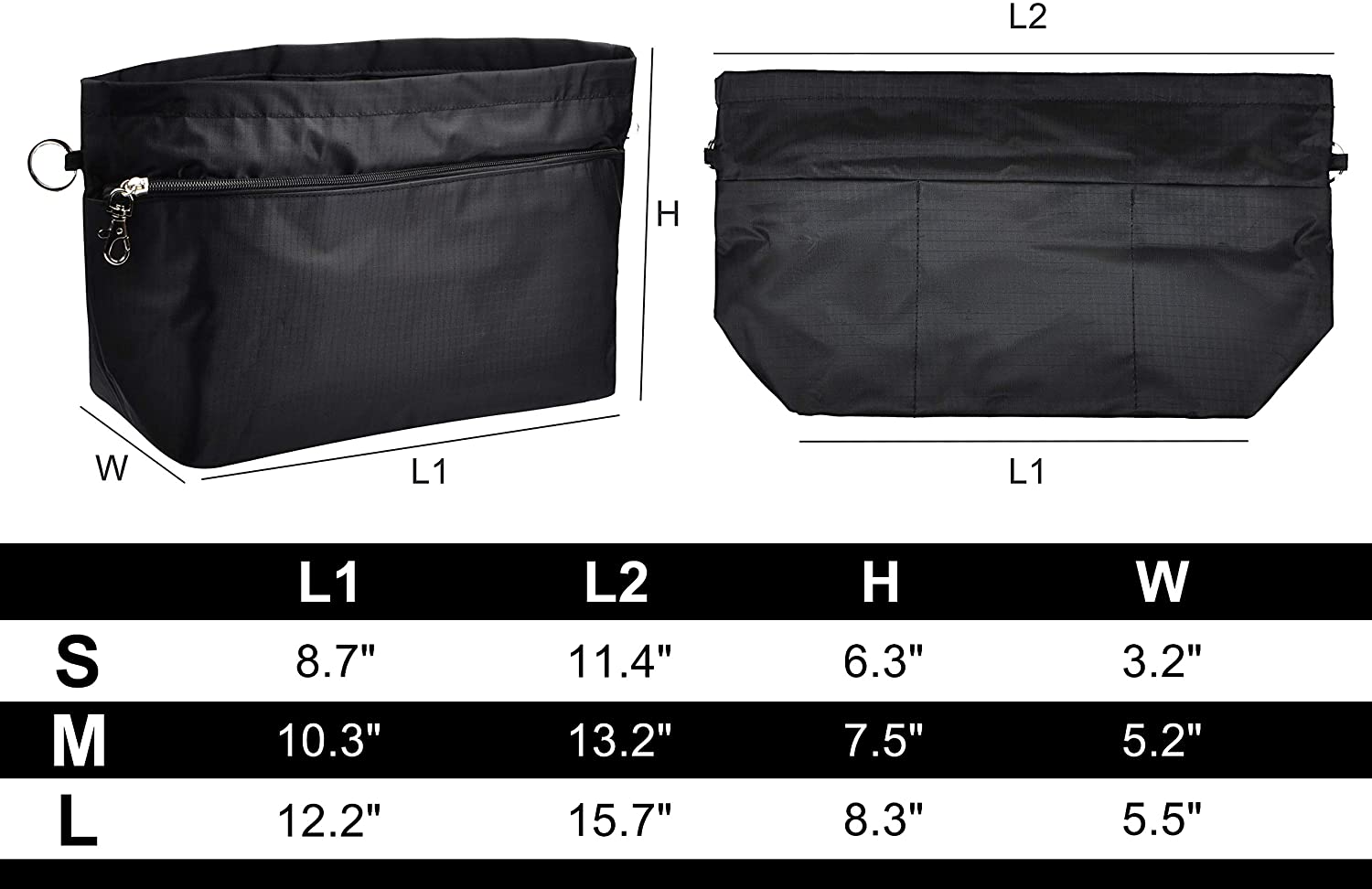 Vercord Purse Organizer Insert Bag Tote Handbags Pocketbook Inserts Organizers Zipper 11 Pockets Black Medium