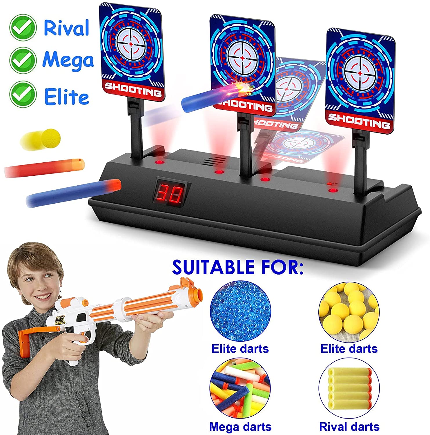 STOTOY Electronic Targets for Nerf Guns, Running Shooting Target Scoring Auto Reset Digital Targets with Track, Practice Toys with Moving and Static Modes,Toy for Kids-Boys & Girls