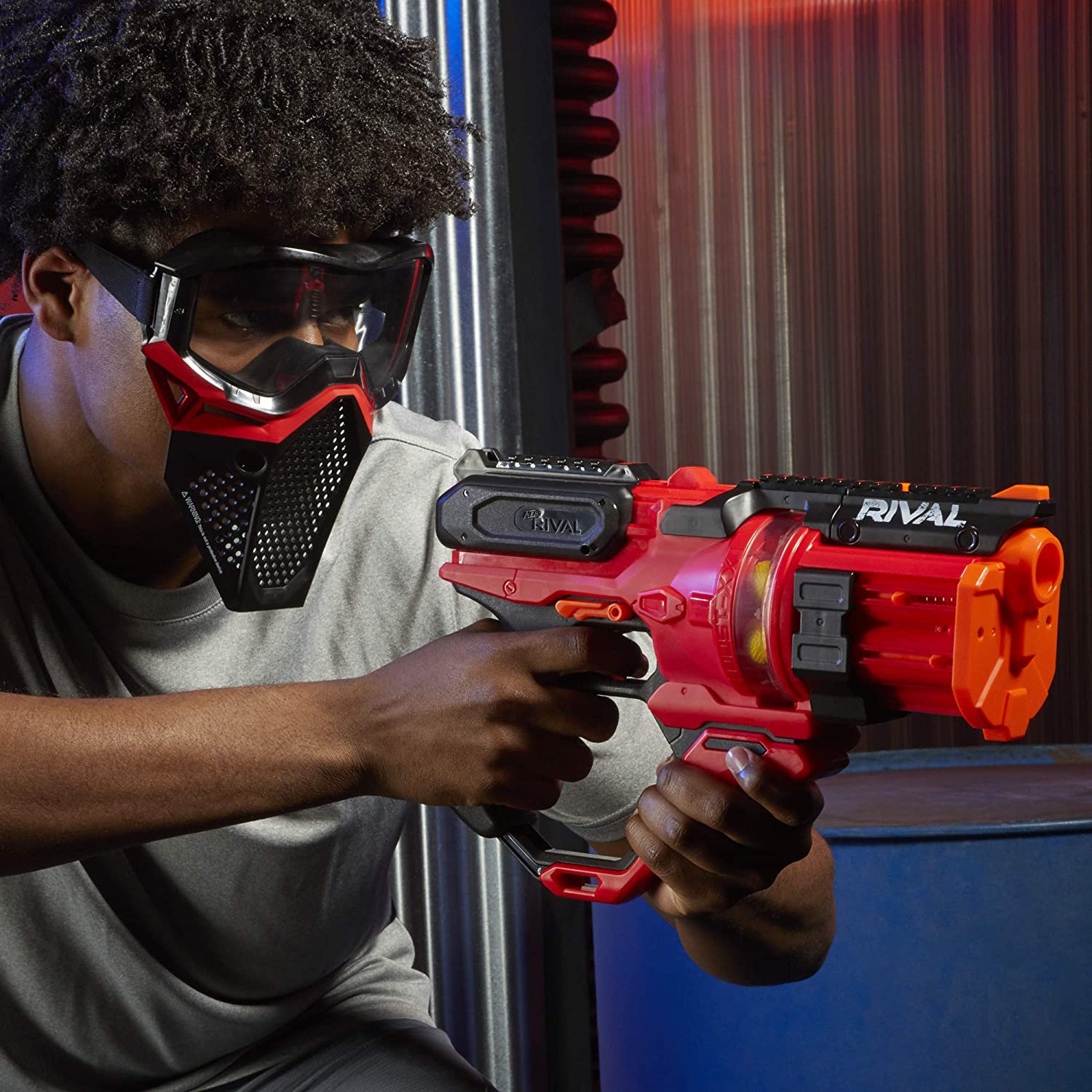 NERF Rival Roundhouse XX-1500 Red Blaster -- Clear Rotating Chamber Loads Rounds into Barrel -- 5 Integrated Magazines, 15 Rival Rounds