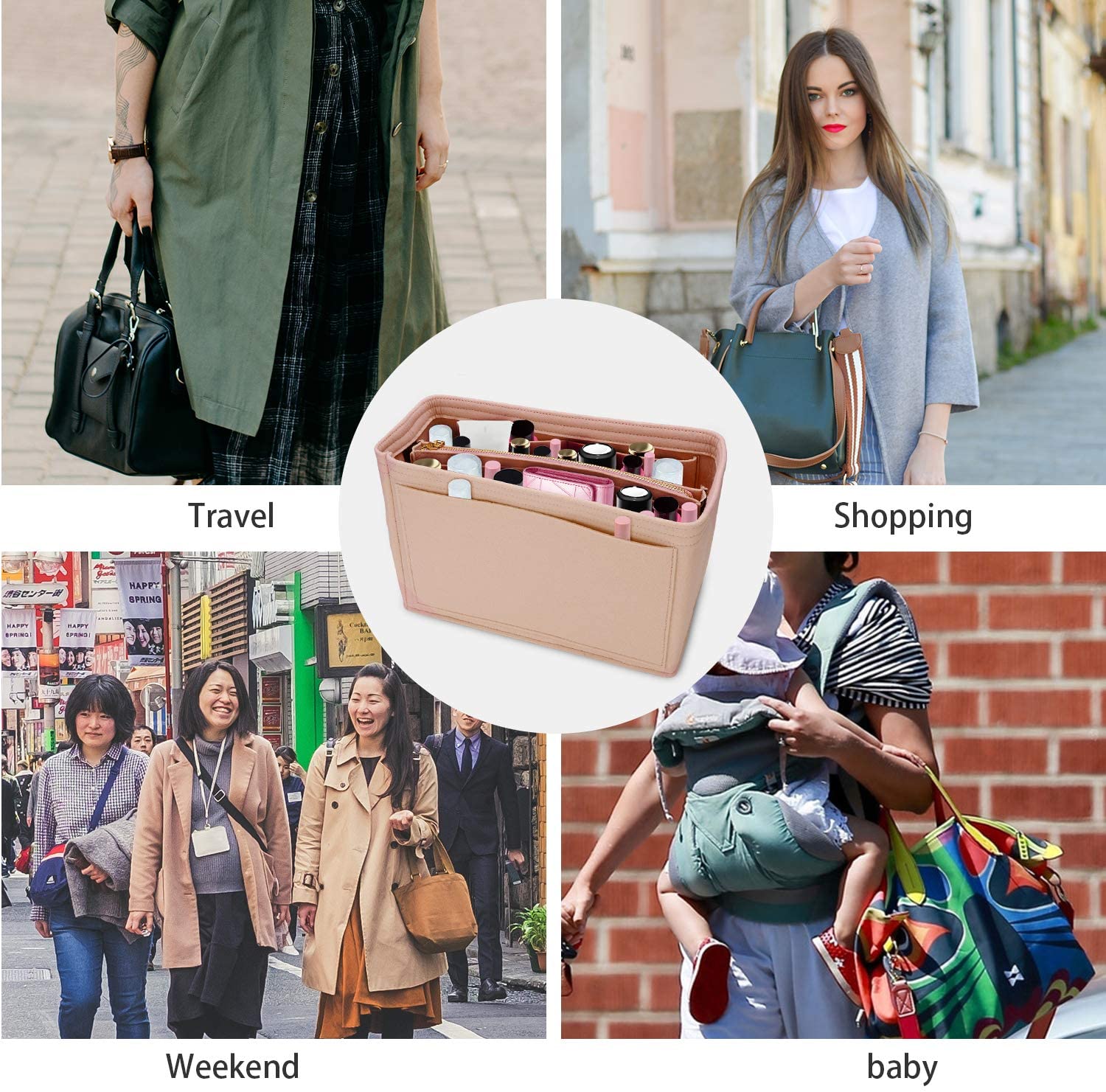 MA STRAP Purse Organizer with Detachable Zipper Pouch Multipurpose Felt Insert Bag Fit Speedy Neverfull Longchamp Tote