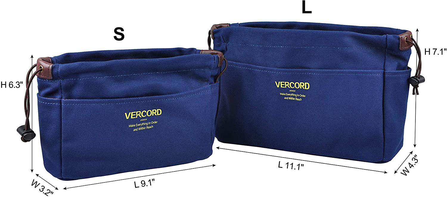 Vercord Canvas Handbag Organizers, Sturdy Purse Insert Organizer Bag in Bag, 10 Pockets Beige Small