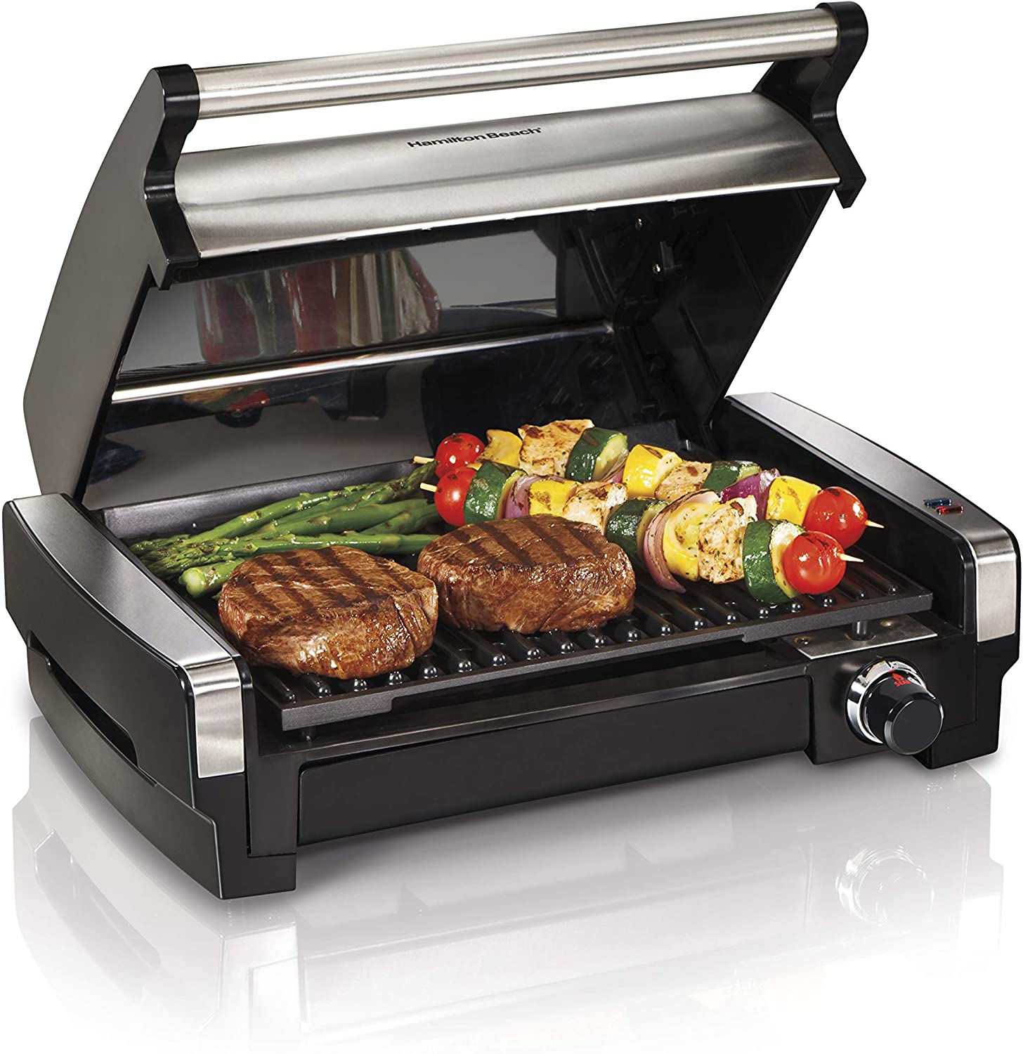 Hamilton Beach Electric Indoor Searing Grill with Viewing Window and Removable Easy-to-Clean Nonstick Plate - JOY2ESpree