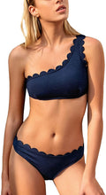 
                        
                          Load image into Gallery viewer, CUPSHE Women's Solid Wavy Edge One-Shoulder Bikini Set Rain of Petals - JOY2ESpree
                        
                      
