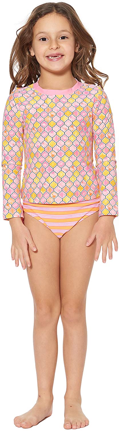 Tommy Bahama Girls' Long Sleeve 2-Piece Rashguard Swimsuit Bathing Suit
