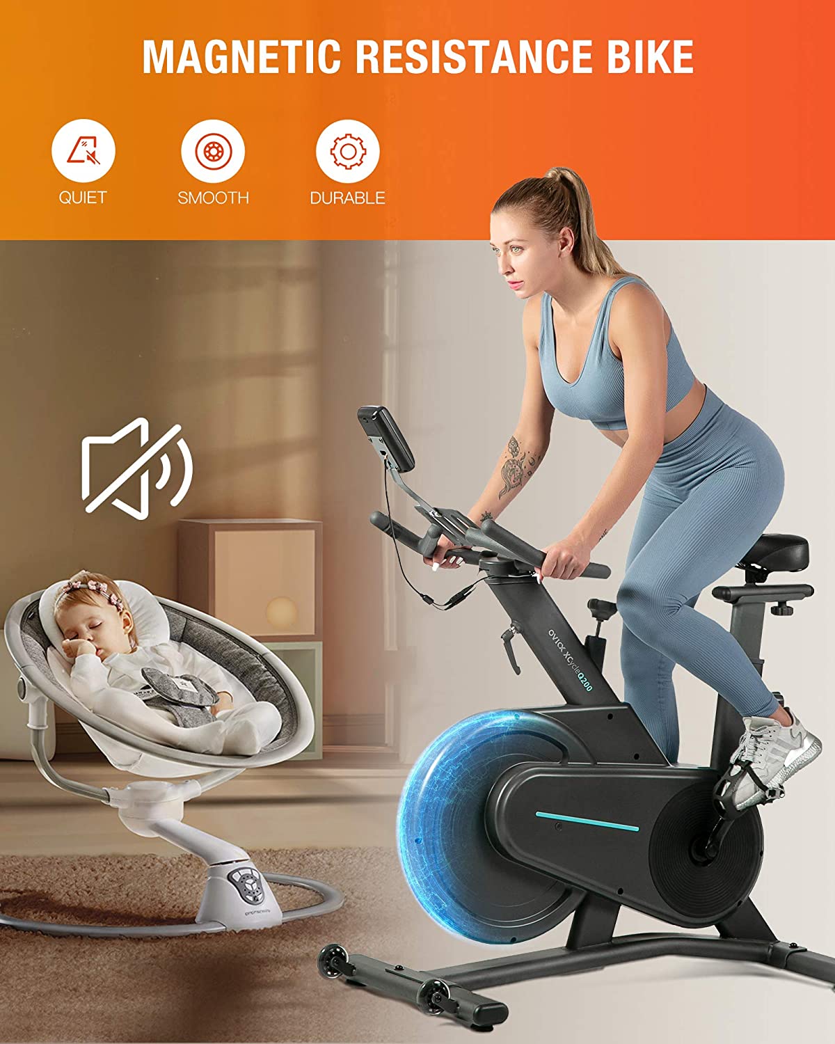 OVICX Magnetic Stationary Bike Belt Drive Indoor Cycling Workout Bike for home Gym - JOY2ESpree