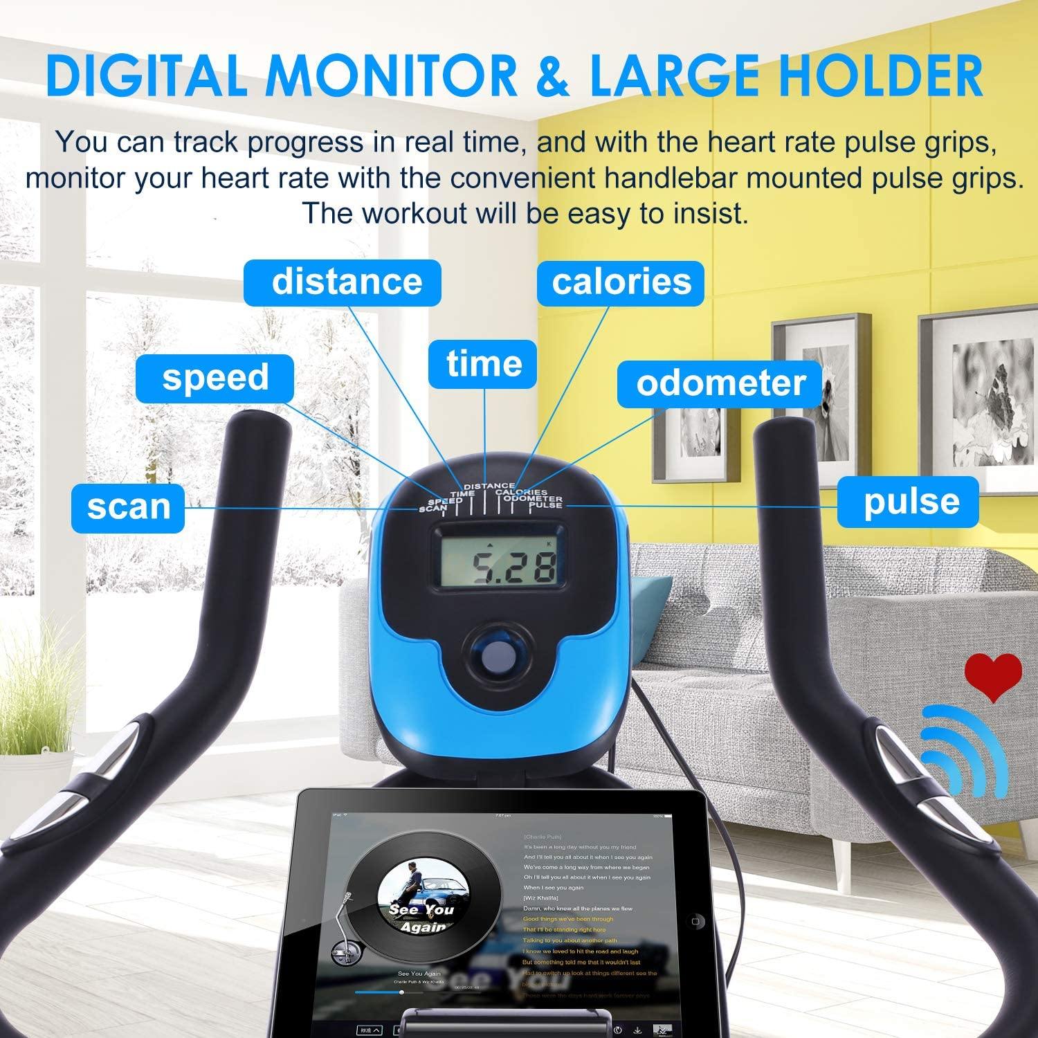 ANCHEER Indoor Exercise Bike, Fitness Stationary Indoor Cycling Bike Belt Drive with LCD Monitor for Home Cardio Workout Bike Training - JOY2ESpree