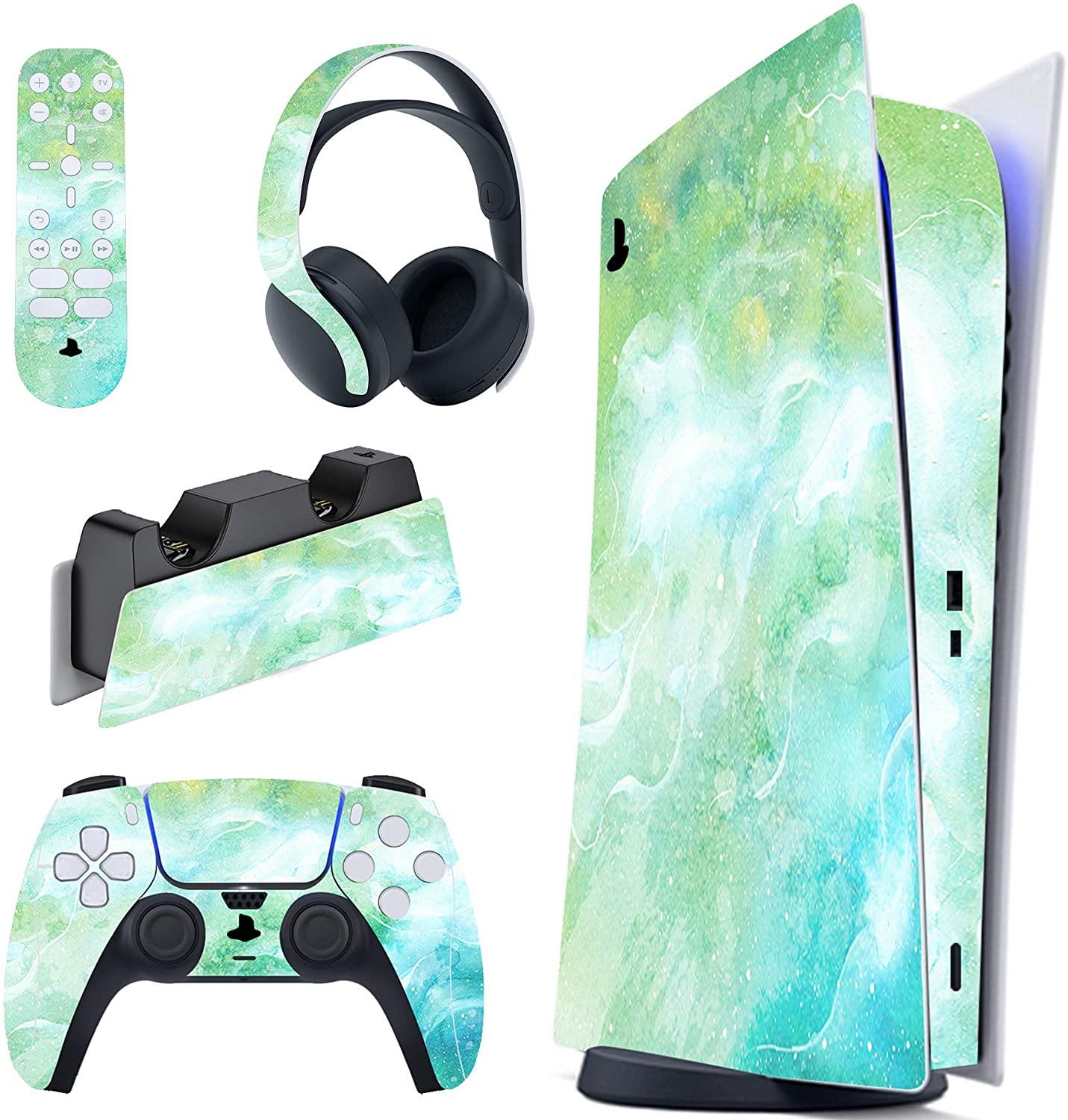 PlayVital Blue Nebula Full Set Skin Decal for PS5 Console Digital Edition - JOY2ESpree