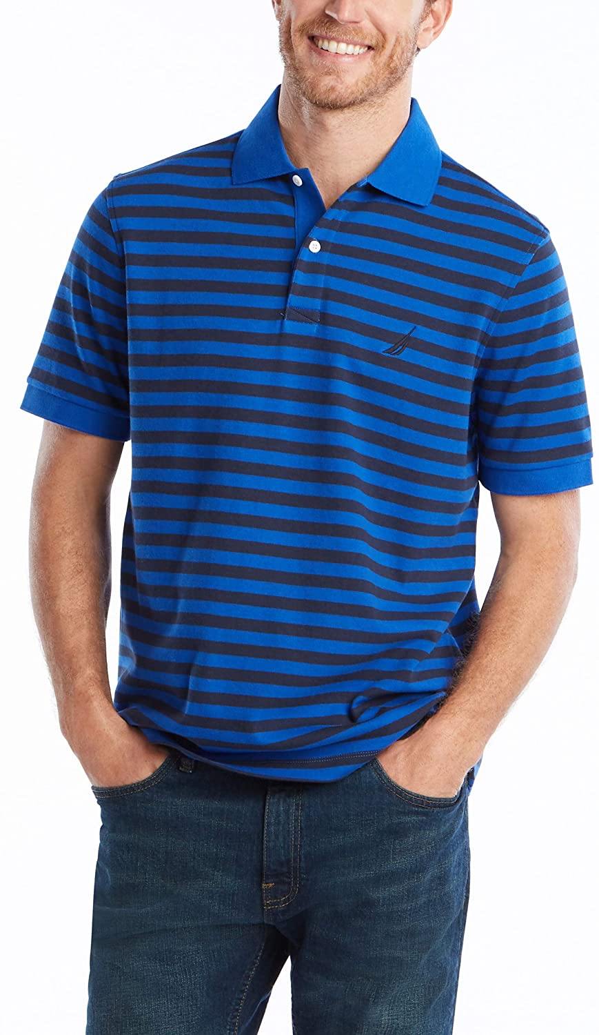 Nautica Men's Classic Fit 100% Cotton Soft Short Sleeve Stripe Polo Shirt - JOY2ESpree