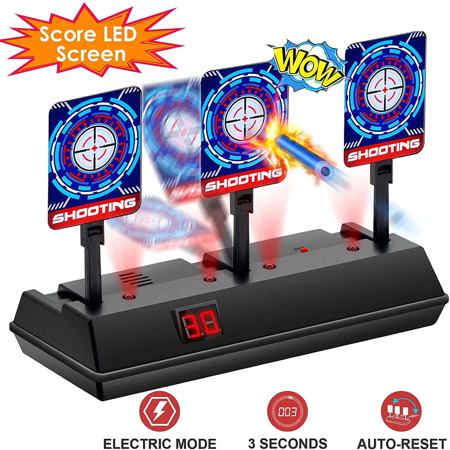 STOTOY Electronic Targets for Nerf Guns, Running Shooting Target Scoring Auto Reset Digital Targets with Track, Practice Toys with Moving and Static Modes,Toy for Kids-Boys & Girls