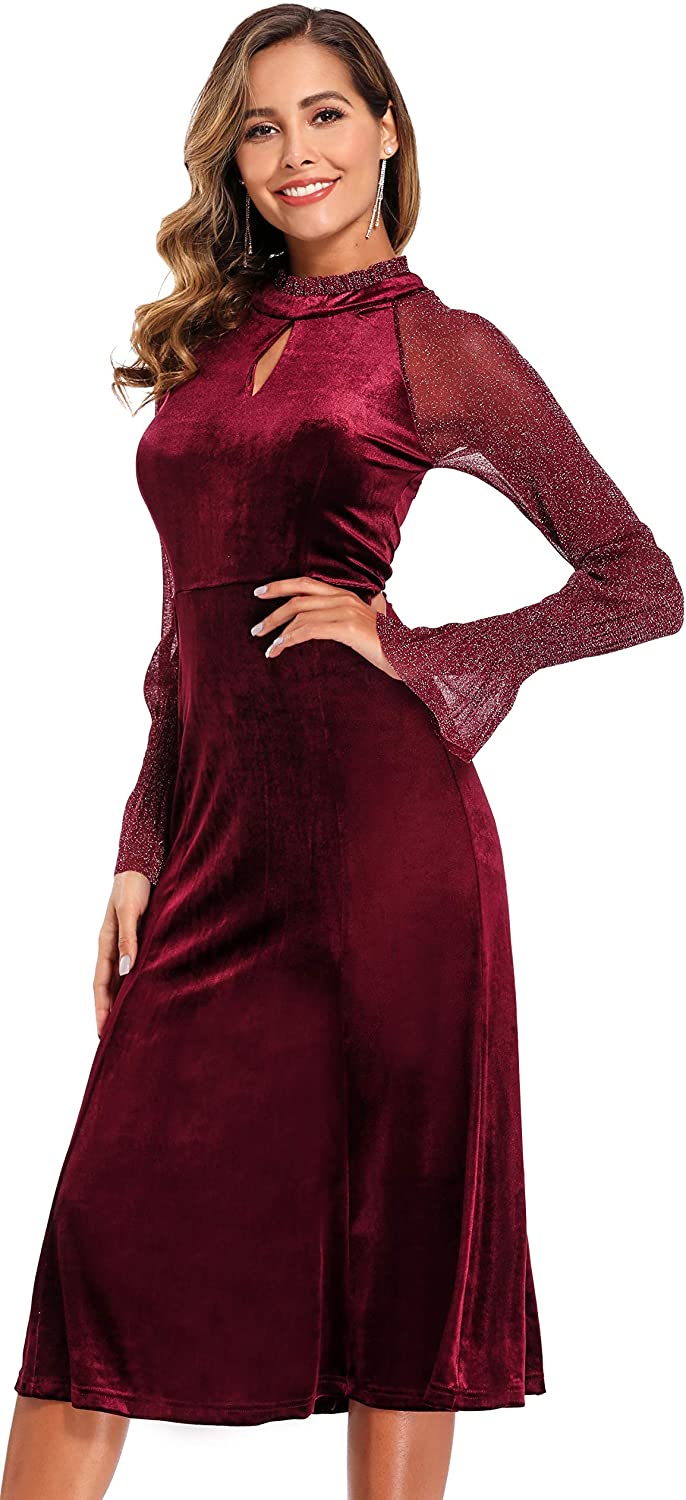 Velvet Formal Dress Lace Splicing Glitter Gowns
