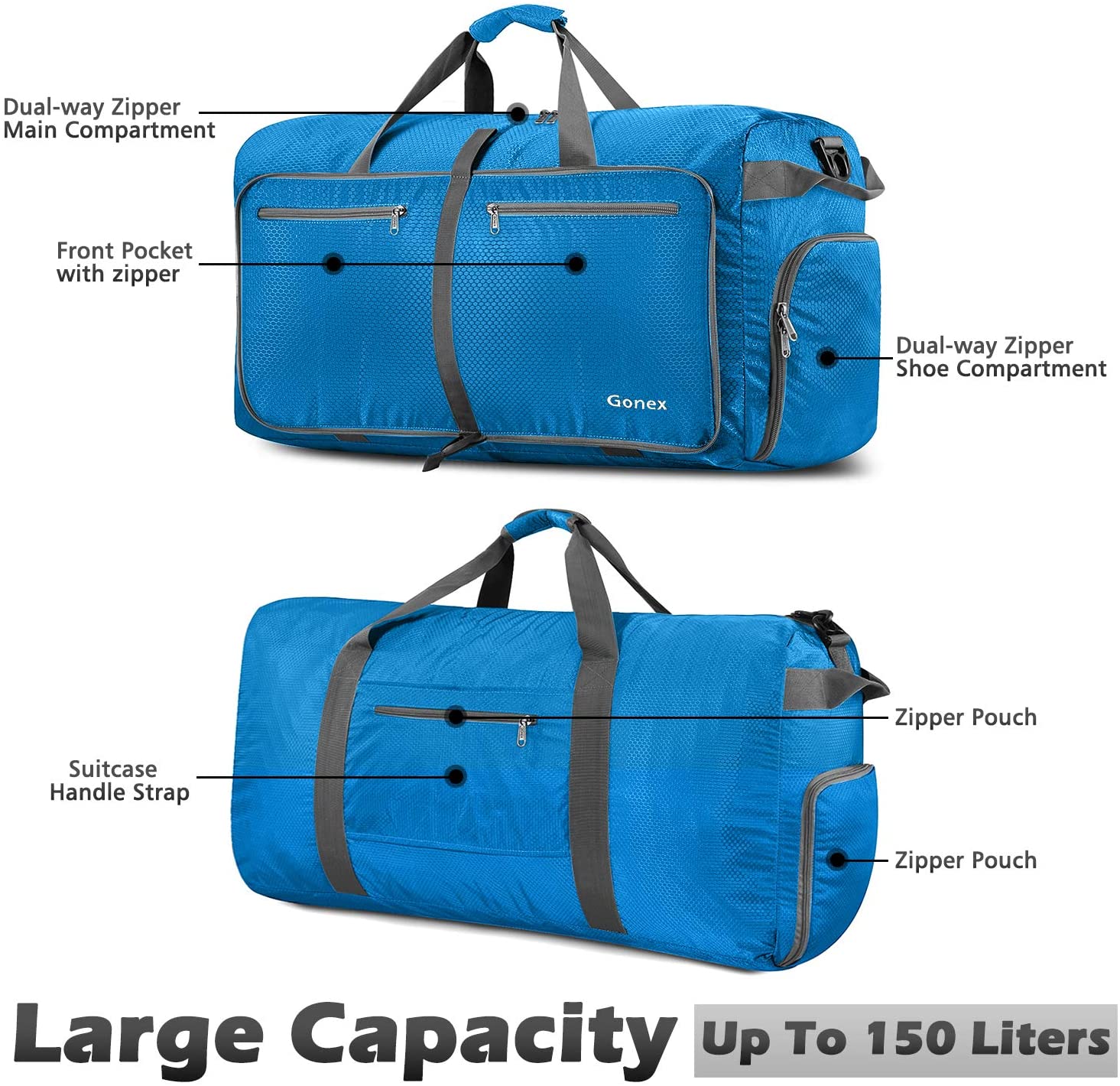 Gonex 150L Travel Duffel Bag Foldable Extra Large Duffle Bag XL Heavy Duty for Men Women for Luggage Shopping Gray
