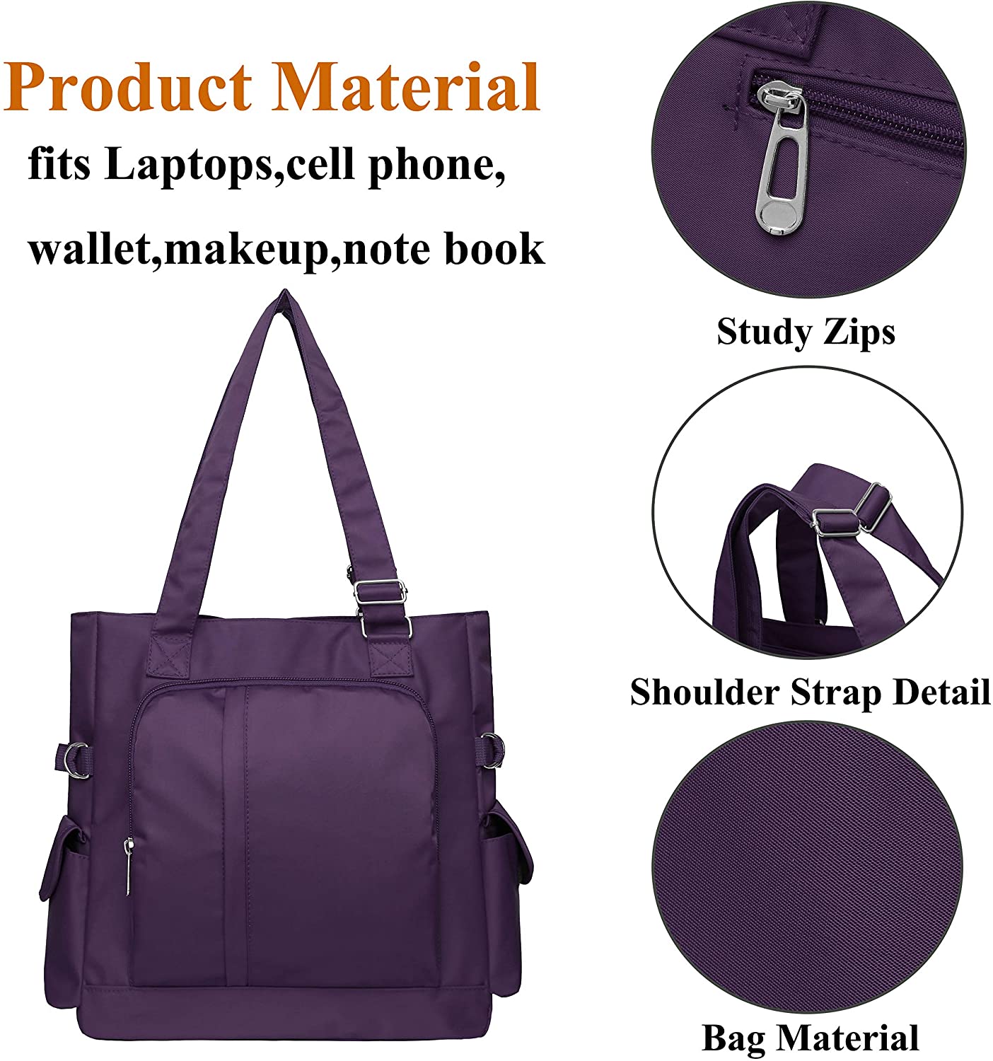 Canvas Tote Bag Waterproof Nylon Multi Pocket Shoulder Bags Laptop Work Bag Teacher Purse and Handbags for Women & Men