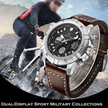
                        
                          Load image into Gallery viewer, Mens Sport Watch Digital Analog Quartz Waterproof Multifunctional Military Leather Wrist Watches
                        
                      