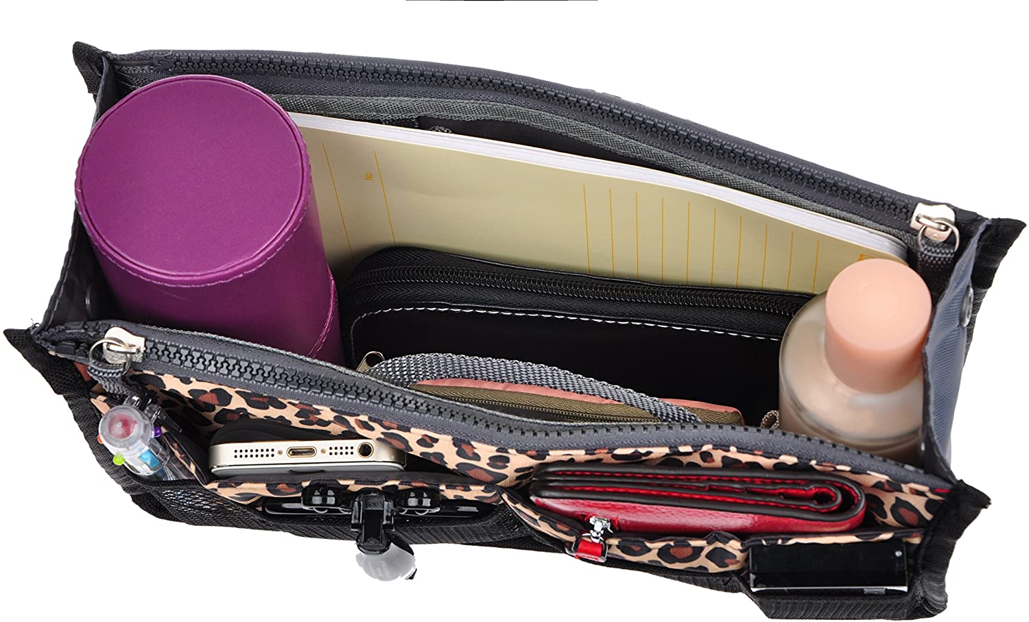 Vercord Purse Organizer Insert for Handbags Bag Organizers Inside Tote Pocketbook Women Nurse Nylon 13 Pockets Black Medium