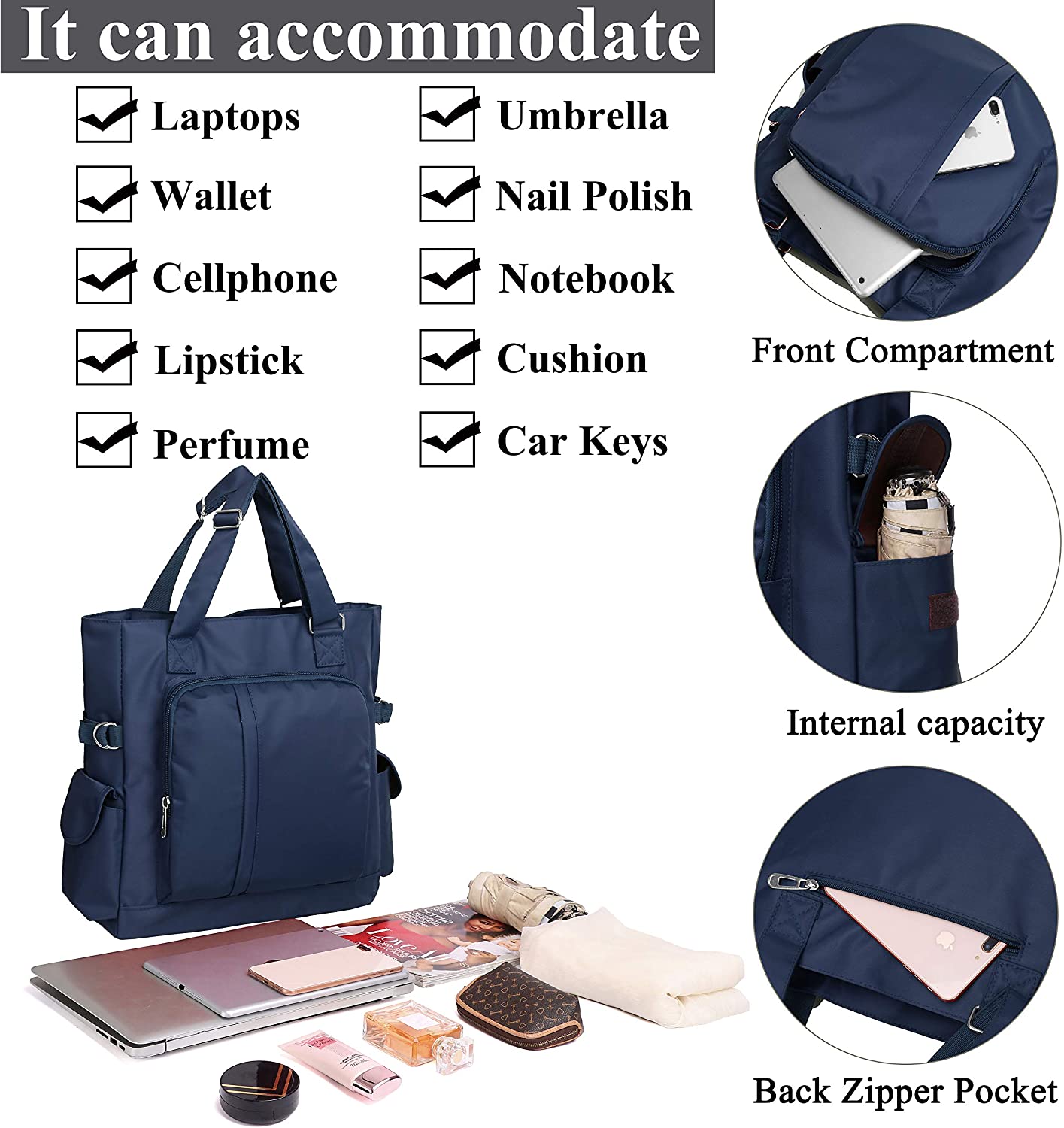 Canvas Tote Bag Waterproof Nylon Multi Pocket Shoulder Bags Laptop Work Bag Teacher Purse and Handbags for Women & Men
