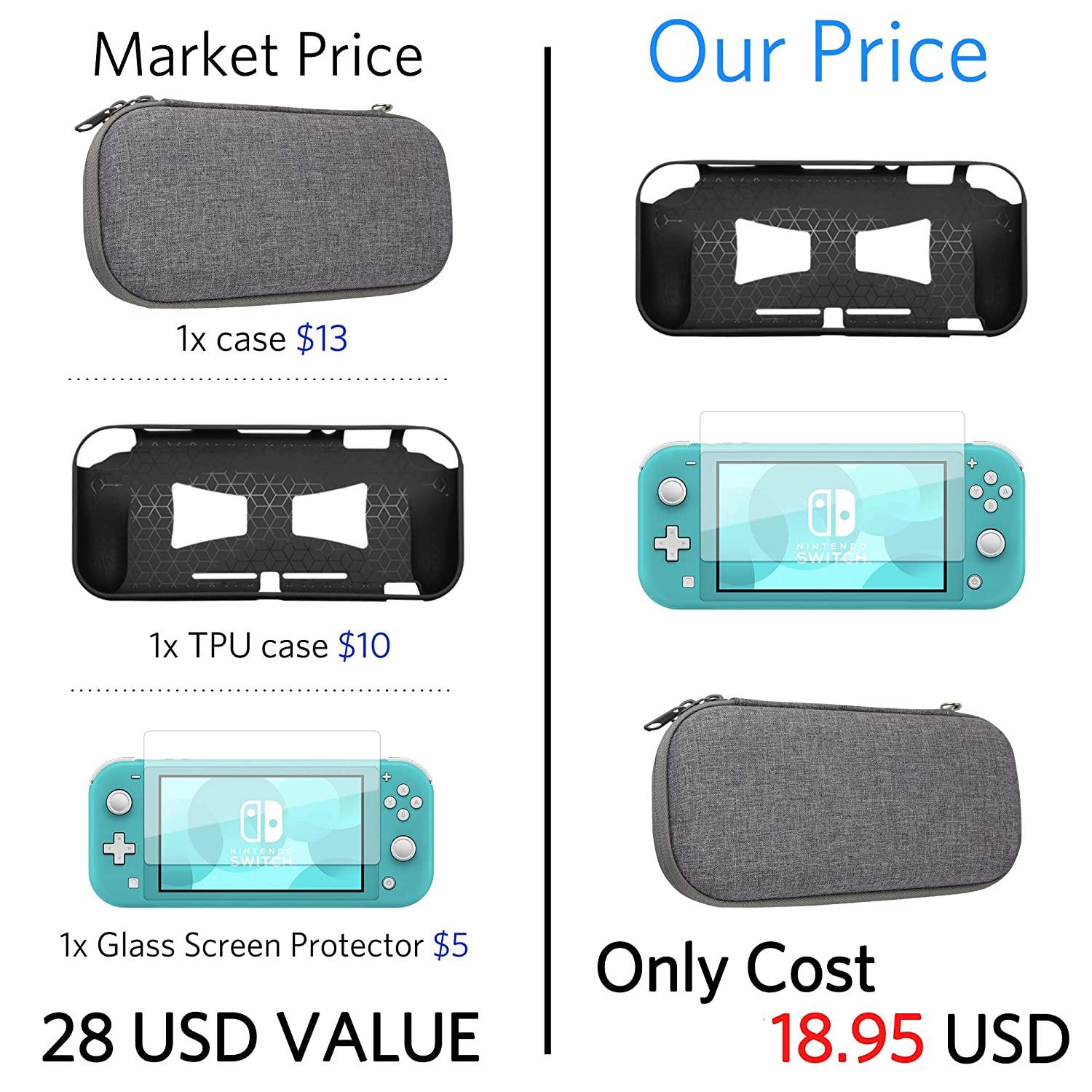 CoBak Carrying Case for Nintendo Switch Lite - with 1 Screen Protector, 1 Grip Case and 4 Thumb Grip Caps. - JOY2ESpree