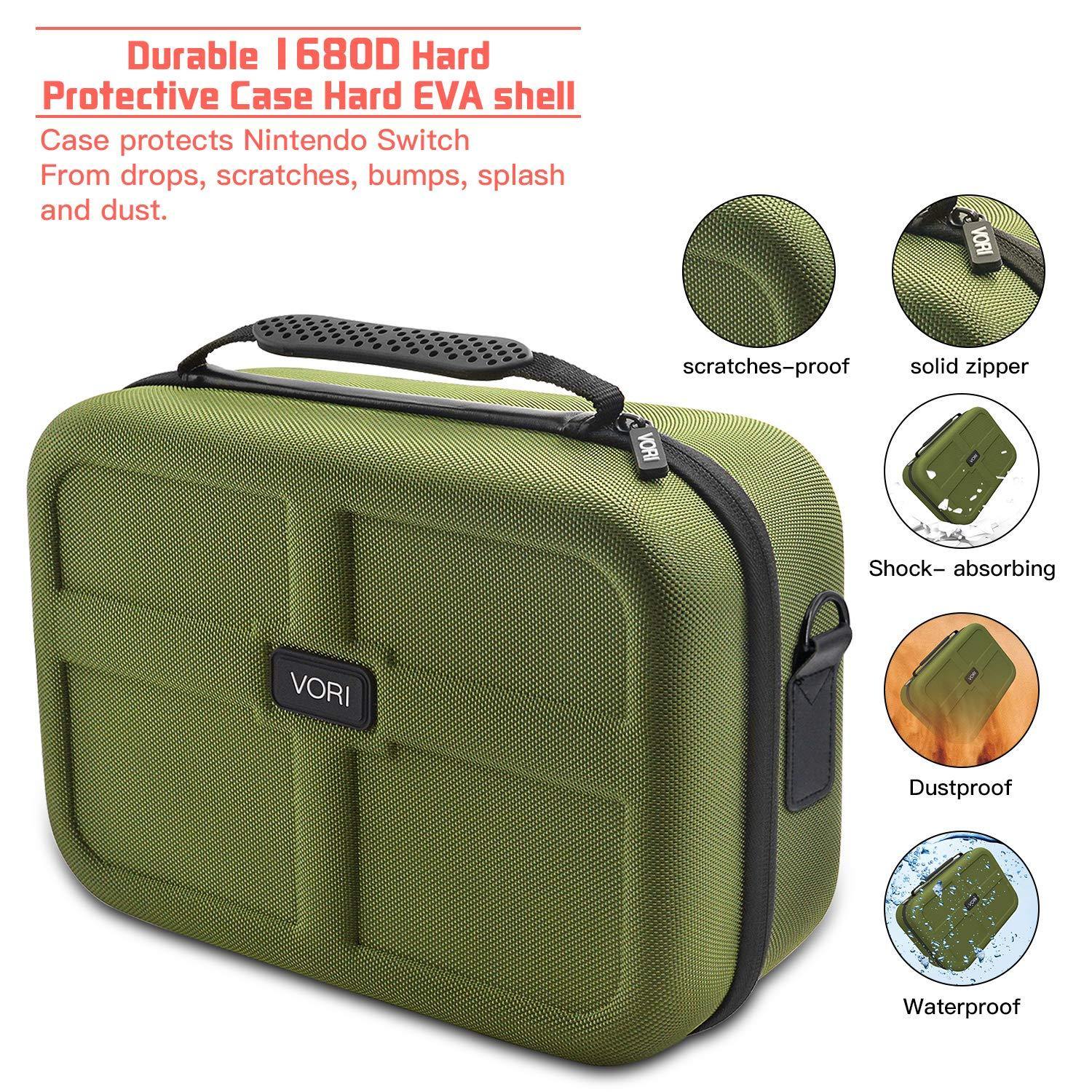 Carrying Case for Nintendo Switch, VORI Travel Games Storage Bag for Nintendo Switch Console & Accessories, Army Green - JOY2ESpree