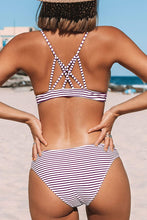 
                        
                          Load image into Gallery viewer, CUPSHE Women’s Bikini Swimsuit Stripe V Neck Back Cross Two Piece Bathing Suit
                        
                      