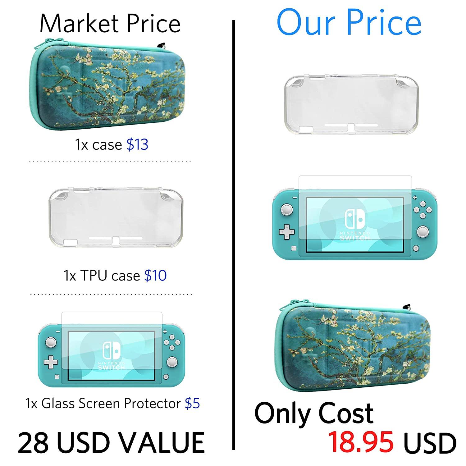CoBak Carrying Case for Nintendo Switch Lite - with 1 Screen Protector, 1 Grip Case and 4 Thumb Grip Caps. - JOY2ESpree