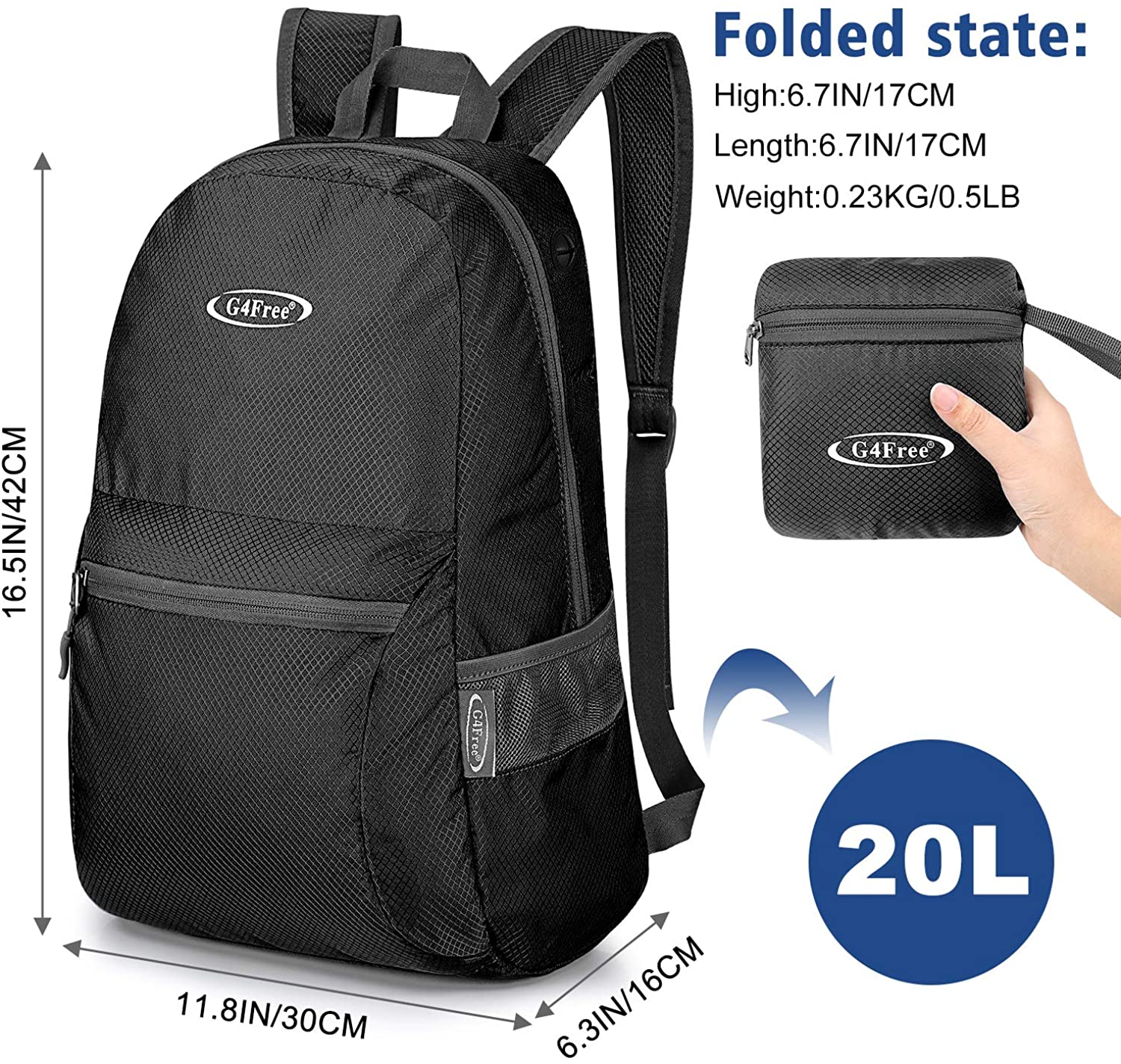 G4Free Ultra Lightweight Packable Backpack Travel Hiking Daypack Handy Foldable Water Resistant Camping Outdoor Backpack