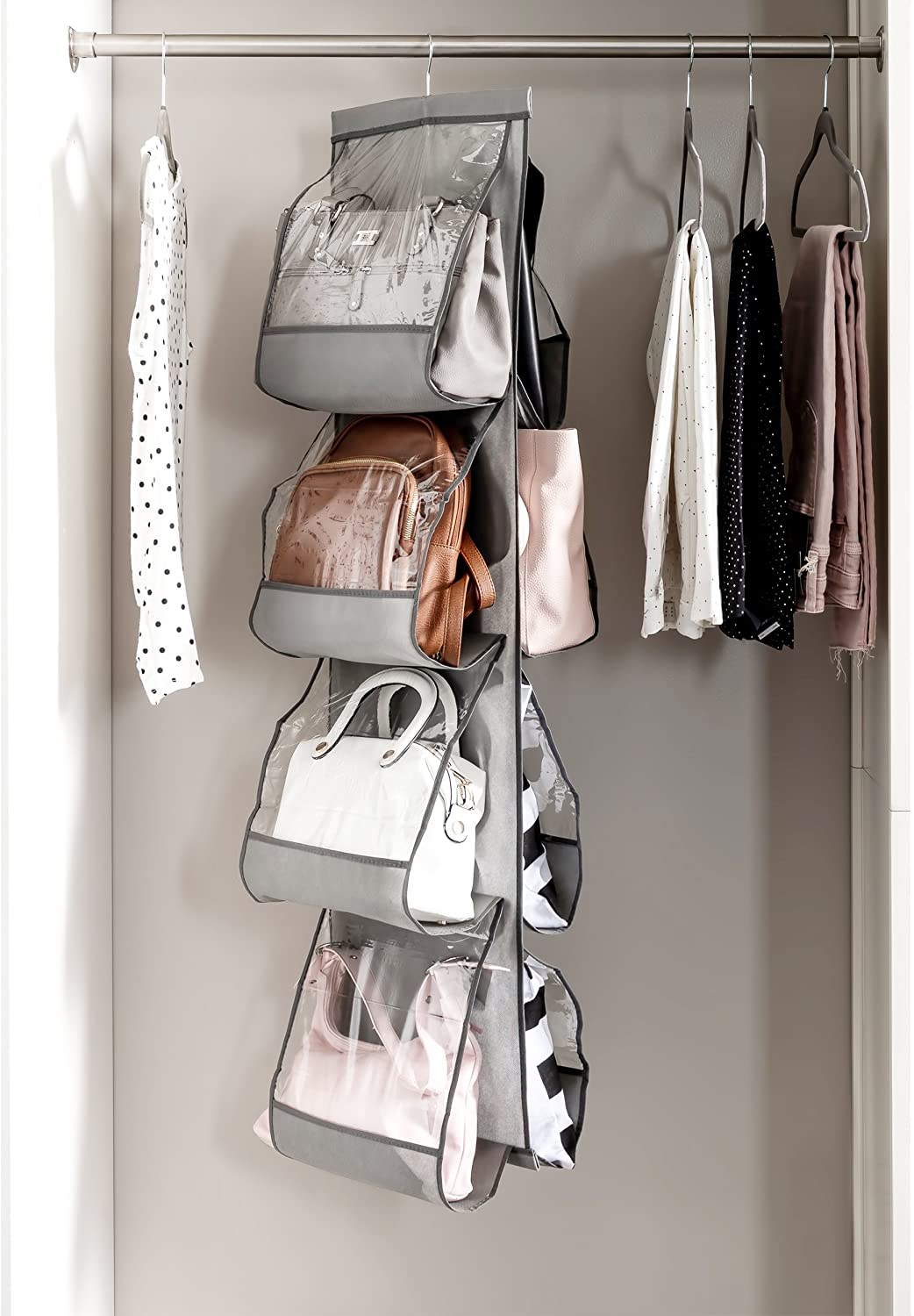Zober Hanging Purse Organizer For Closet Clear Handbag Organizer