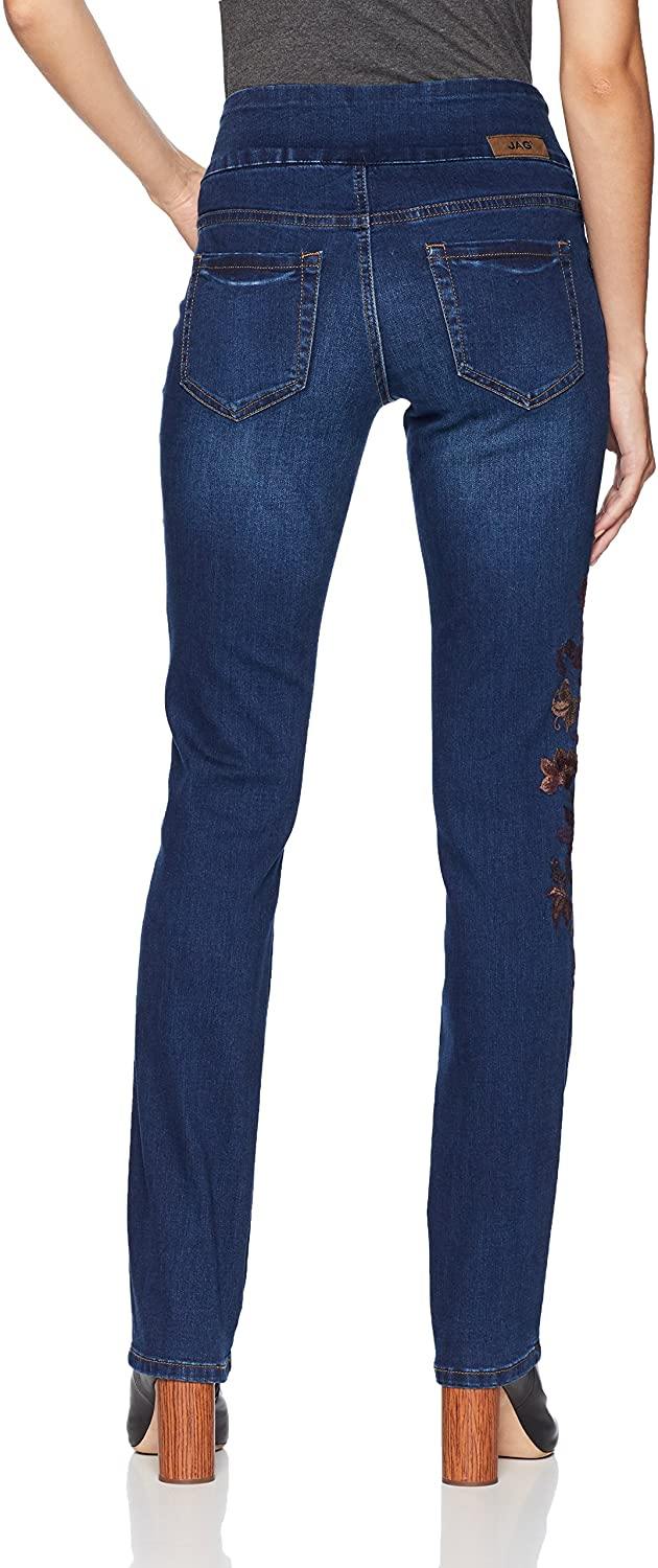 Jag Jeans Women's Peri Straight Pull on Jean with Embroidery
