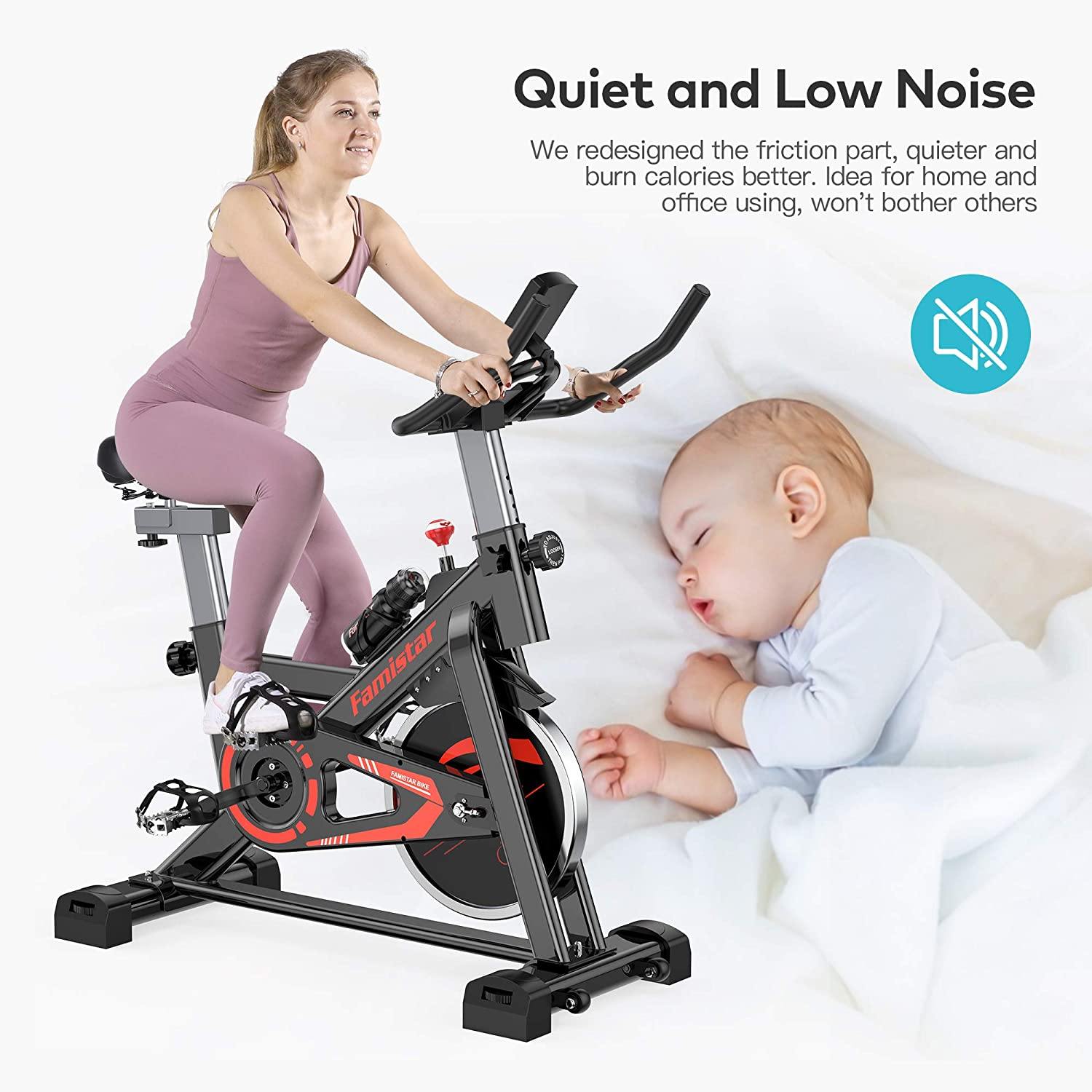 Famistar 40 lbs Quiet Flywheel 300 lbs Capacity Exercise Bike, Indoor Cycling Bike Stationary with LCD Display - JOY2ESpree
