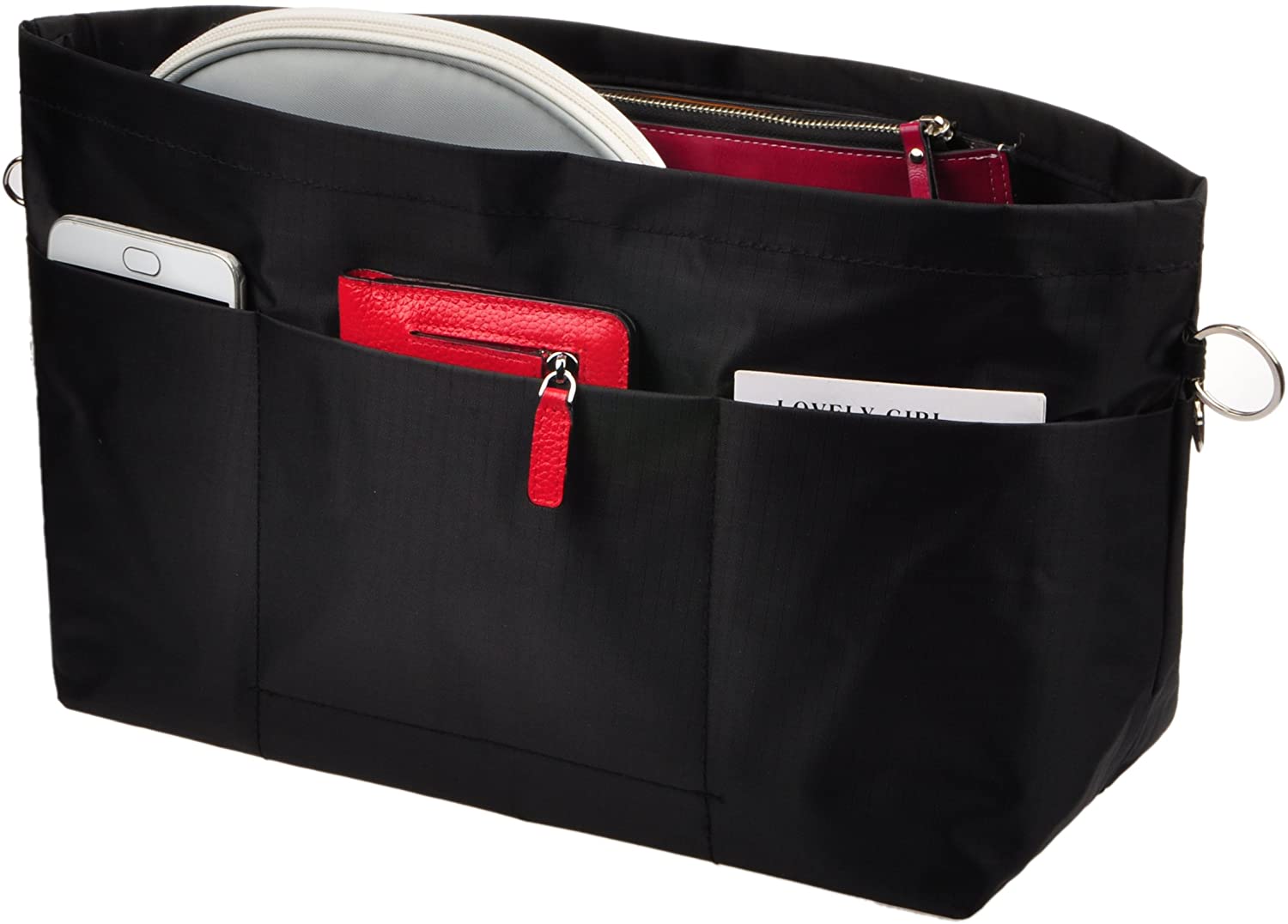 Vercord Purse Organizer Insert Bag Tote Handbags Pocketbook Inserts Organizers Zipper 11 Pockets Black Medium