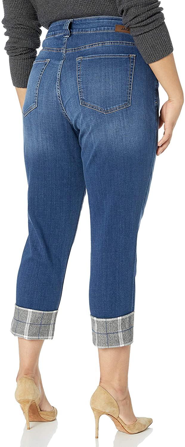 Jag Jeans Women's Plus Size Carter Girlfriend Jean W/Plaid Cuff