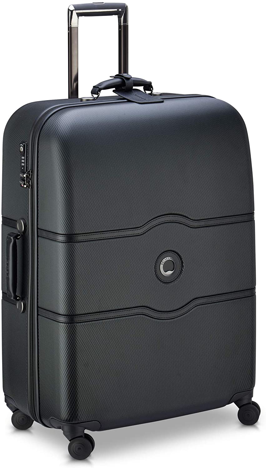DELSEY Paris Chatelet Hardside Luggage with Spinner Wheels, Chocolate Brown, Checked-Large 28 Inch, with Brake