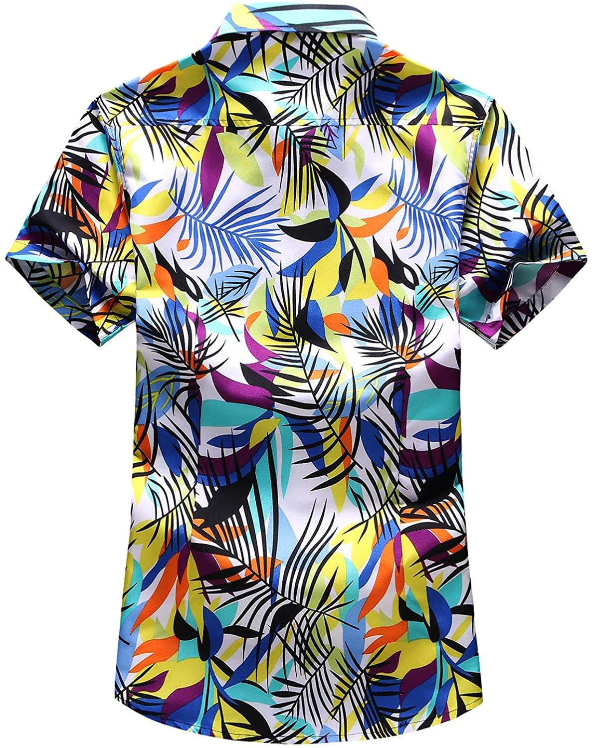LEFTGU Men's Slim fit Floral Printed Beach Hawaiian Button-Down Dress Shirt
