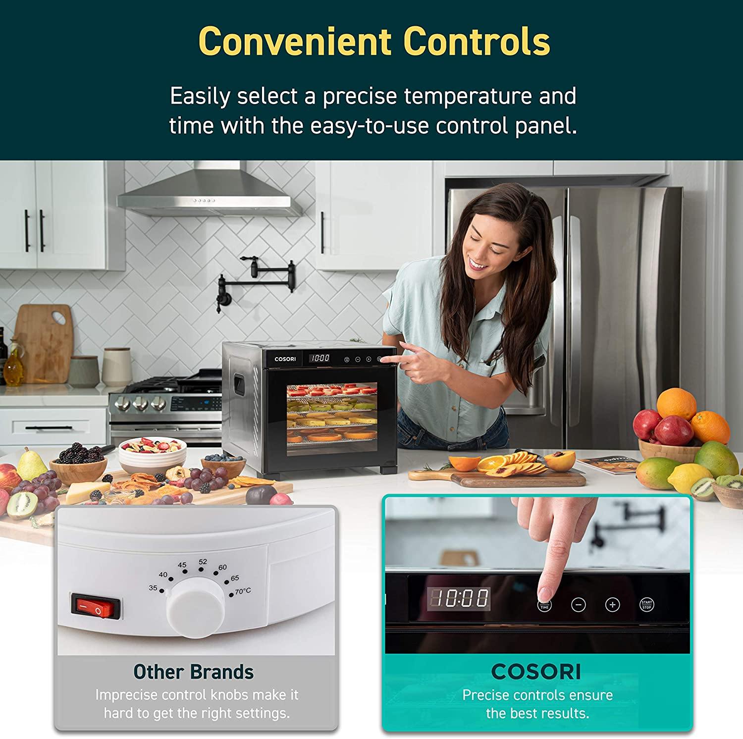 COSORI Premium Food Dehydrator Machine(50 Free Recipes), 6 Stainless Steel Trays with Digital Timer and Temperature Control - JOY2ESpree