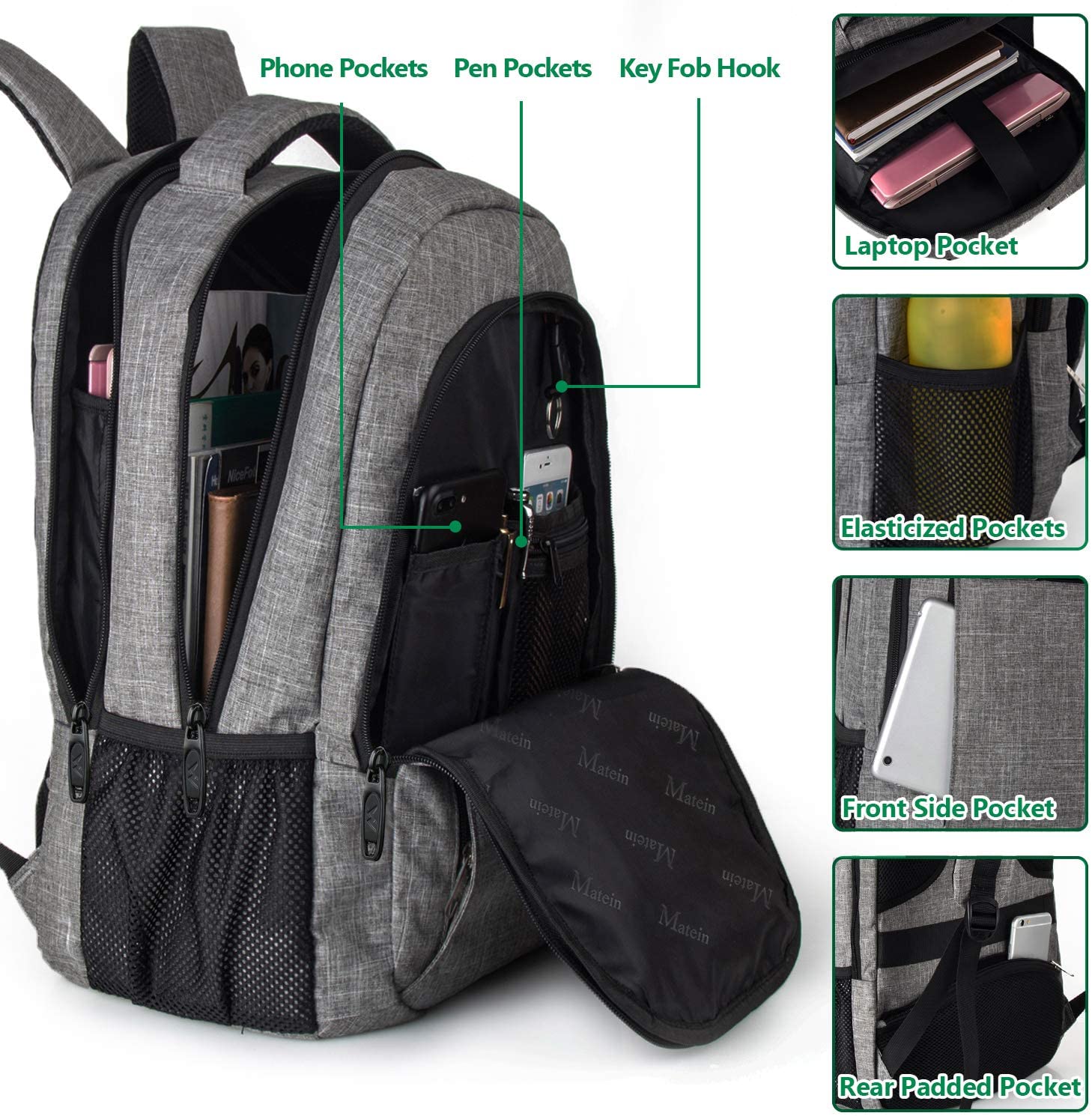 Matein Travel Laptop Backpack, Business Anti Theft Slim Durable Laptops Backpack
