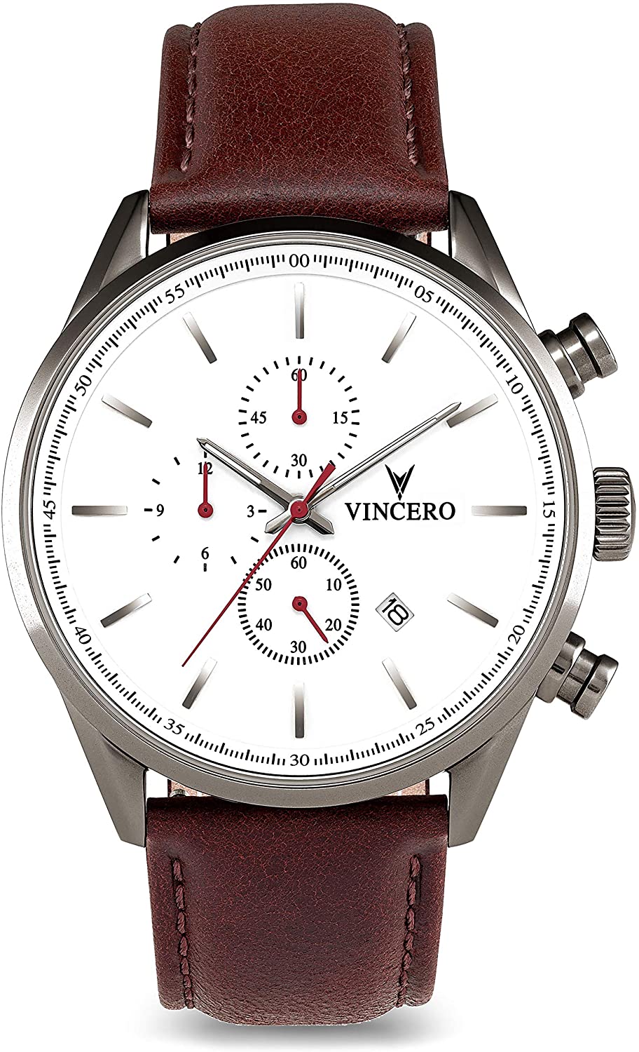 Vincero Luxury Men's Chrono S Wrist Watch - Top Grain Italian Leather Watch Band - 43mm Chronograph Watch - Japanese Quartz Movement…
