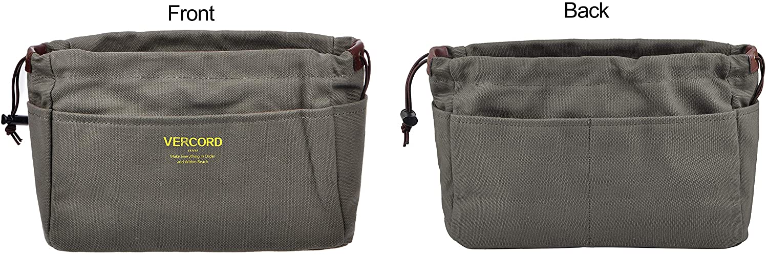 Vercord Canvas Handbag Organizers, Sturdy Purse Insert Organizer Bag in Bag, 10 Pockets Beige Small