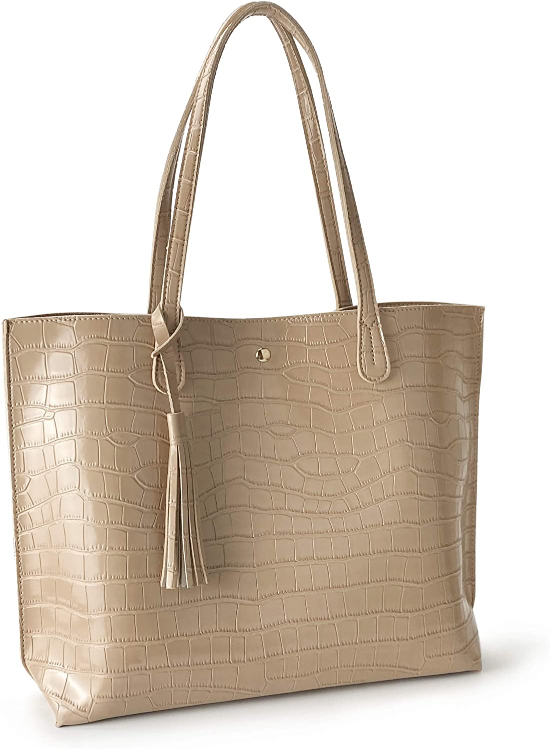 Minimalist Clean Cut Pebbled Faux Leather Tote Womens Shoulder Handbag