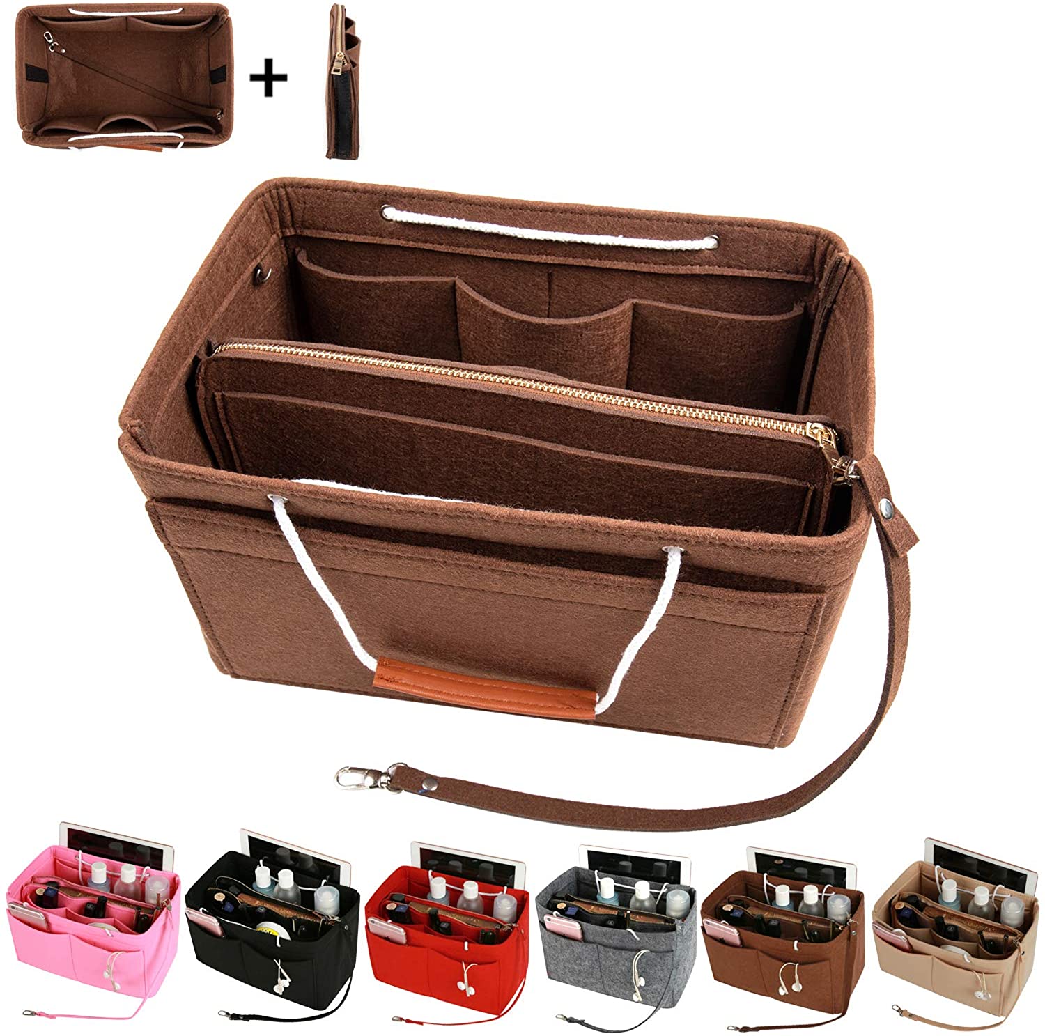 Purse Bag Organizer Insert with Lots of Different Size Spaces Divider Shaper for Speedy Shoulder Hobo Bag Keep Stuff Organized
