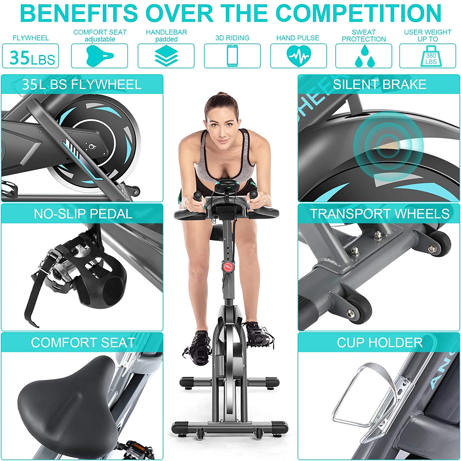 ANCHEER Exercise Bikes, Indoor Cycling Stationary Bike, Belt Drive, Adjustable Resistance, LCD Monitor - JOY2ESpree