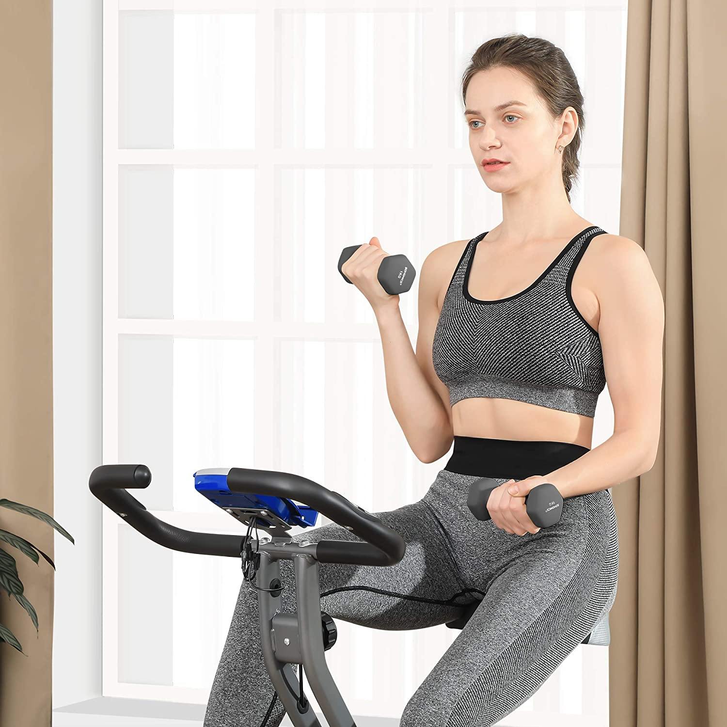SONGMICS Exercise Bike, Foldable Indoor Cycling Bike for Fitness Workout, Phone Holder, 220 lb Max. Weight - JOY2ESpree