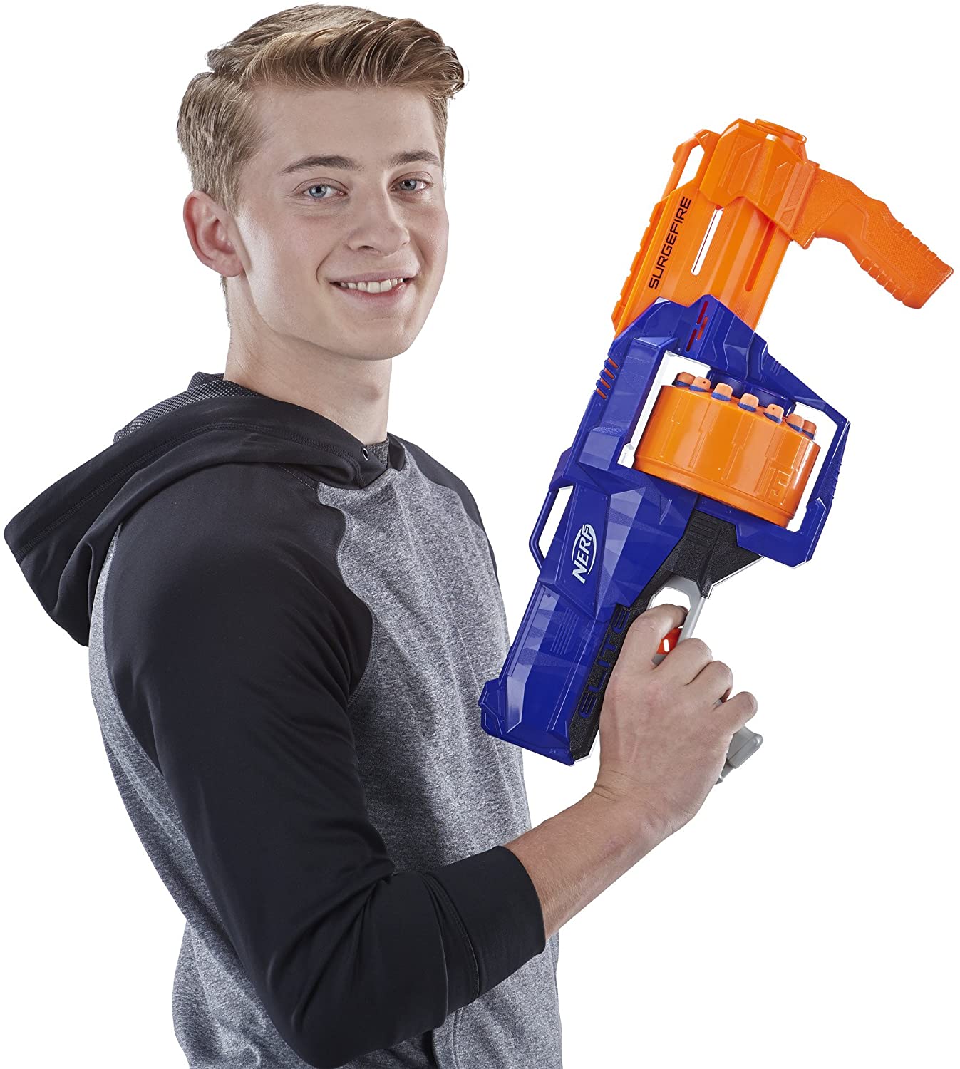 Nerf SurgeFire Elite Blaster -- 15-Dart Rotating Drum, Slam Fire, Includes 15 Official Nerf Elite Darts -- For Kids, Teens, Adults (Amazon Exclusive)