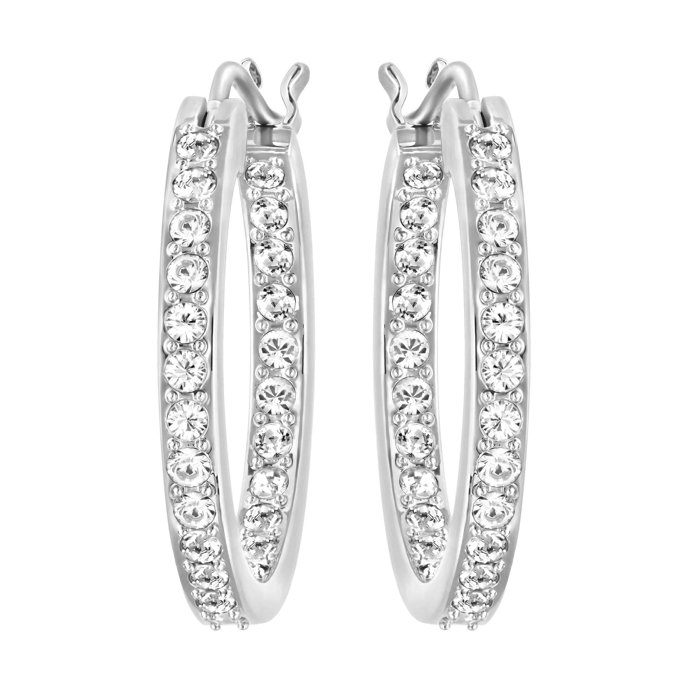 Swarovski Sommerset Women's Hoop Pierced Earrings with Clear Crystal Pavé in a Rhodium Plated Setting - JOY2ESpree