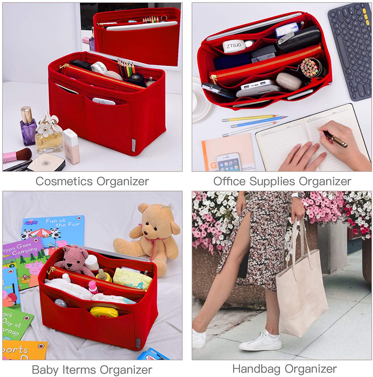 High End Purse Organizer insert, Bag Organizer with YKK zipper, Fit LV Speedy, Neverfull,Tote.5 Sizes