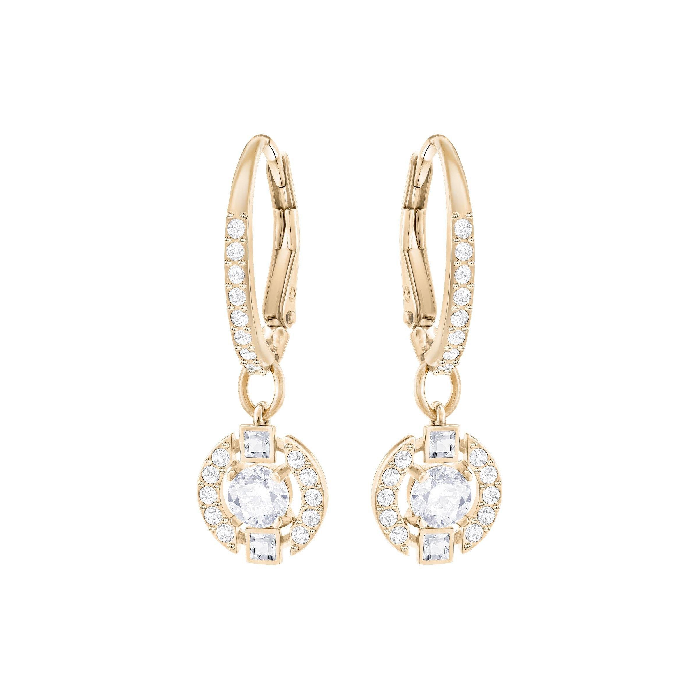 Swarovski Sparkling Dance Round Pierced Earrings, White, Rose Gold Plating - JOY2ESpree