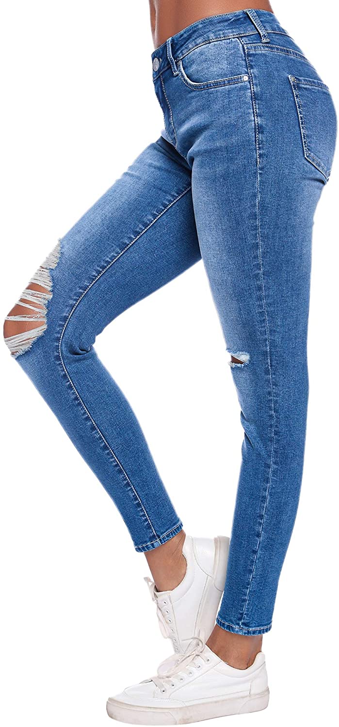 Resfeber Women's Ripped Boyfriend Jeans Cute Distressed Jeans Stretch Skinny Jeans with Hole